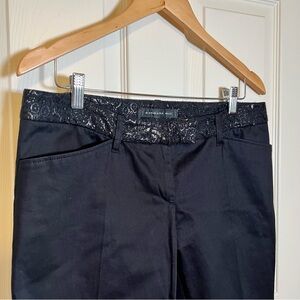 Barbara Bui Black Sateen Pants with Tonal Paisley Metallic Waistband Size 42 / L